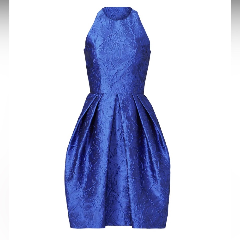 Carmen Marc Valvo Royal Blue Floral Jacquard Sleeveless Dress